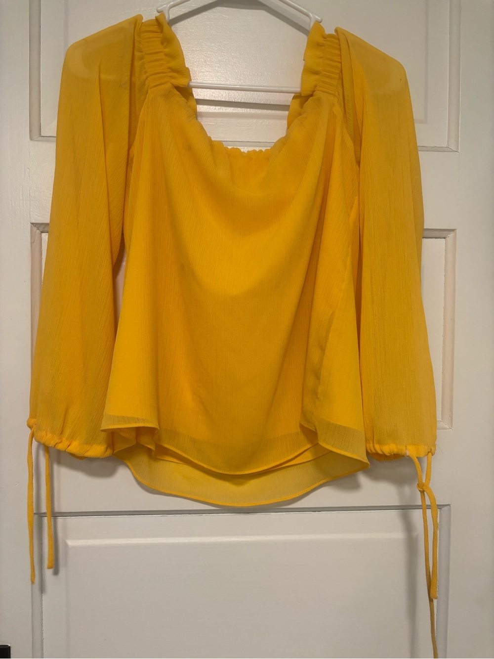 Guess Yellow Ruffle Square-Neck Blouse - Picture 2 of 3
